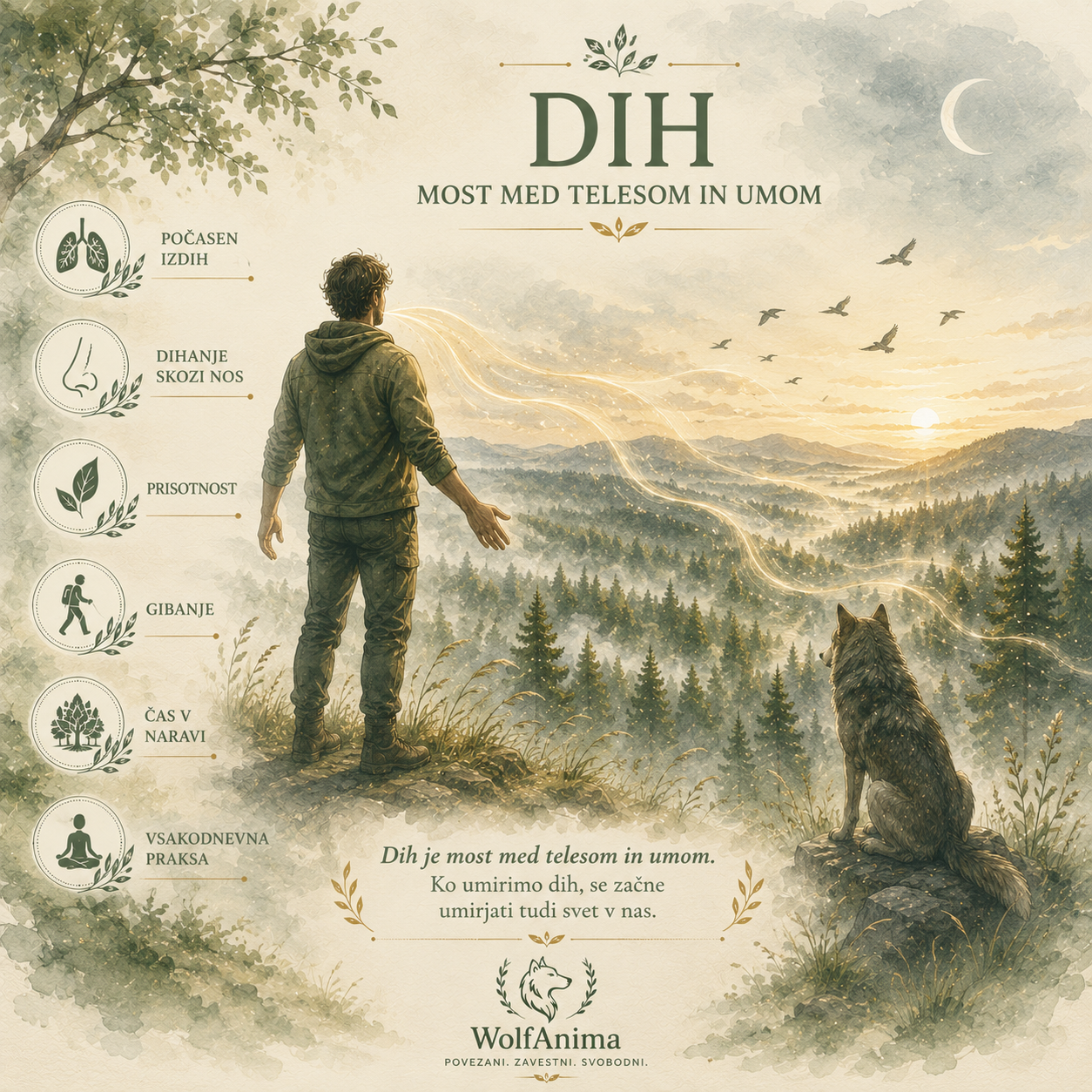 Dih – most med telesom in umom, ilustracija WolfAnima