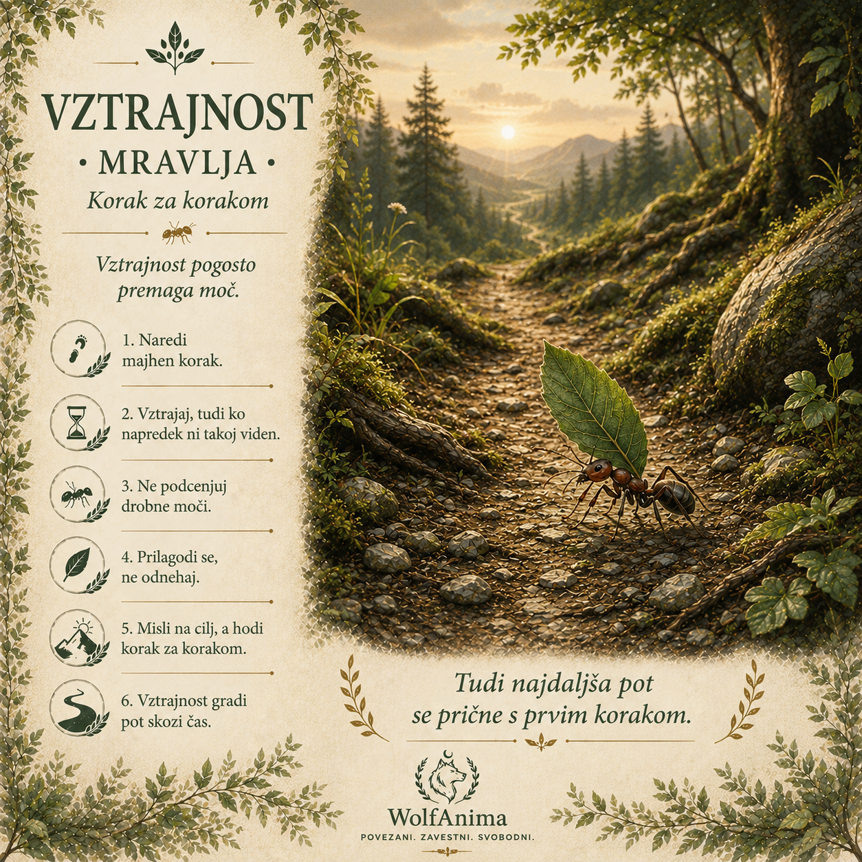 Mravlja – vztrajnost, ilustracija WolfAnima