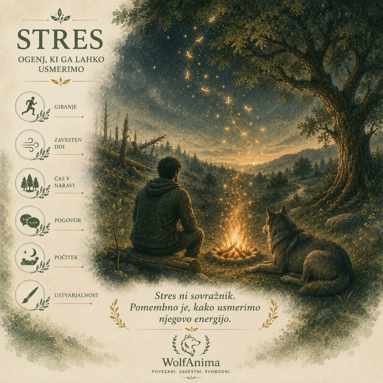 Stres – ogenj, ki ga lahko usmerimo, ilustracija WolfAnima